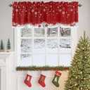 Christmas Valance Curtains Christmas Balls Christmas Kitchen Curtains Window Treatment Holiday Decor Winter Snowflakes Red Rod Pocket Valances for Kitchen Bathroom Living Room 54x18 Inch, 1 Panel