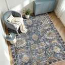 Washable Area Rugs - Perfect for Living Room, Bedroom, Kids Room, Nursery - Stain & Water Resistant Non-Slip, Pet & Child Friendly, Vintage Tribal Area Rugs (Navy, 5' x 7')