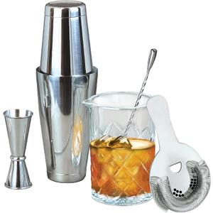 Lily's Home 6-Piece Boston Cocktail Shaker Set: Boston Shaker Cocktail Set,Mixing Glass, Mixing Spoon,Dual Sided Jigger and Stainer,for Home Mixology,Cocktail Lovers & Beginner