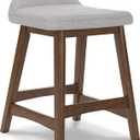 Signature Design by Ashley Lyncott Contemporary 28.5" Counter Height Upholstered Bar Stool with Foam Cushion, Light Gray & Brown