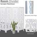 Room Divider Wood Screen Panel White, 4-Panel Folding 64"x54", Hand-Carved, Reversible Privacy Partition, Decorative & Functional Portable Room Divider for Home or Office