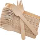  Disposable Wooden Forks -Pack of 100, 6.5" Length-Biodegradable, Natural Wooden Utensils, Great for Parties, Camping, Weddings & Dinner Events (Forks)