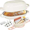 Enameled Cast Iron Dutch Oven for Bread Baking - incl. Sourdough Bread-Baking Supplies like Banneton Bread-Proofing Basket - 5QT Loaf Cast Iron Bread Oven Pan& Meatloaf Pan with Lid, Sour Sough Tools, Lame (Cream White