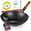 YOSUKATA 13.5" Carbon Steel Wok Pan – Pre-Seasoned Flat Bottom Pow Wok for Stir Fry, BBQ, Grill & Camping – Traditional Japanese Chinese Cookware – Compatible with Induction, Electric, Gas, Open Fire