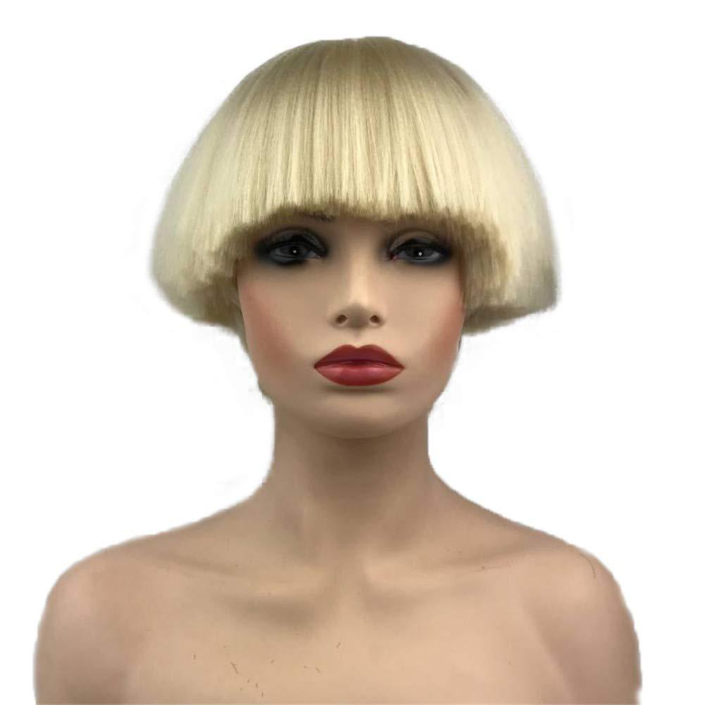 Aimole Short Yaki Straight Synthetic Wigs Blonde Mushroom Head Wig Bowl haircut Wigs Bob (#613)