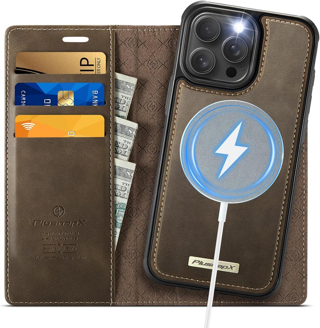 Wallet Case for iPhone 15 Pro Compatible with Magsafe, 2-in-1 PU Leather Flip RFID Blocking Card Holder Stand Shockproof Magnetic Detachable Cover for iPhone 15 Pro Case 6.1", Brown