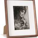 Fun Memories 8x10 Picture Frame, USA-Sourced Walnut Wood Photo Frames with HD Tempered Glass, Handcrafted Rounded Corner 8 x 10 Wooden Frames Matted to 5x7 Photos, 8x10 Frame, Tabletop or Wall Display