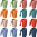 Dandat 16 Pcs Wheat Straw Cup with Handle Colorful Wheat Straw Mug Stackable Plastic Coffee Cups 12oz Unbreakable Reusable Plastic Coffee Mug Dishwasher Safe for Milk Tea,4.3x3 Inch (Light Color)