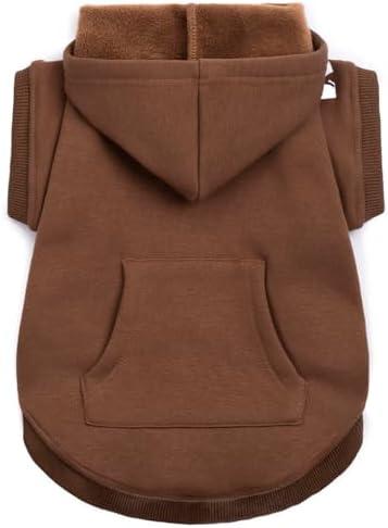 Koneseve Dog Hoodie & Cat Sweater, Warm Fleece Hooded Soft Winter Sweatshirt for All Breeds, Cozy Pet Clothes, Brown, L