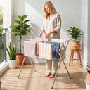 Small Drying Rack for Clothes, Compact 4 Drying Poles Foldable Laundry Rack, Stainless Steel Portable Clothes Airer for Towels, Baby Clothes, Bibs & Swimsuits, for Balcony & Laundry Room Use, Silver