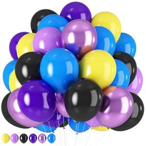 HILAVO Purple Blue Yellow Black Balloons 60 Pcs Metallic Purple Royal Blue Black Yellow Game Latex Balloon Gaming Party Balloon for Kids Gamer Night Birthday Graduation Party Decoration Supplies