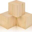 3 Inch Unfinished Solid Wood Blocks 3 Pack Natural Wood Cubes for DIY Crafting, Carving, Art Painting, Puzzle Building and Woodworking