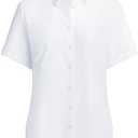 siliteelon Button Down Shirts Women Oxford Shirts Short Sleeve Wrinkle Free Dress Business Shirts Work Office Blouse, Medium, White