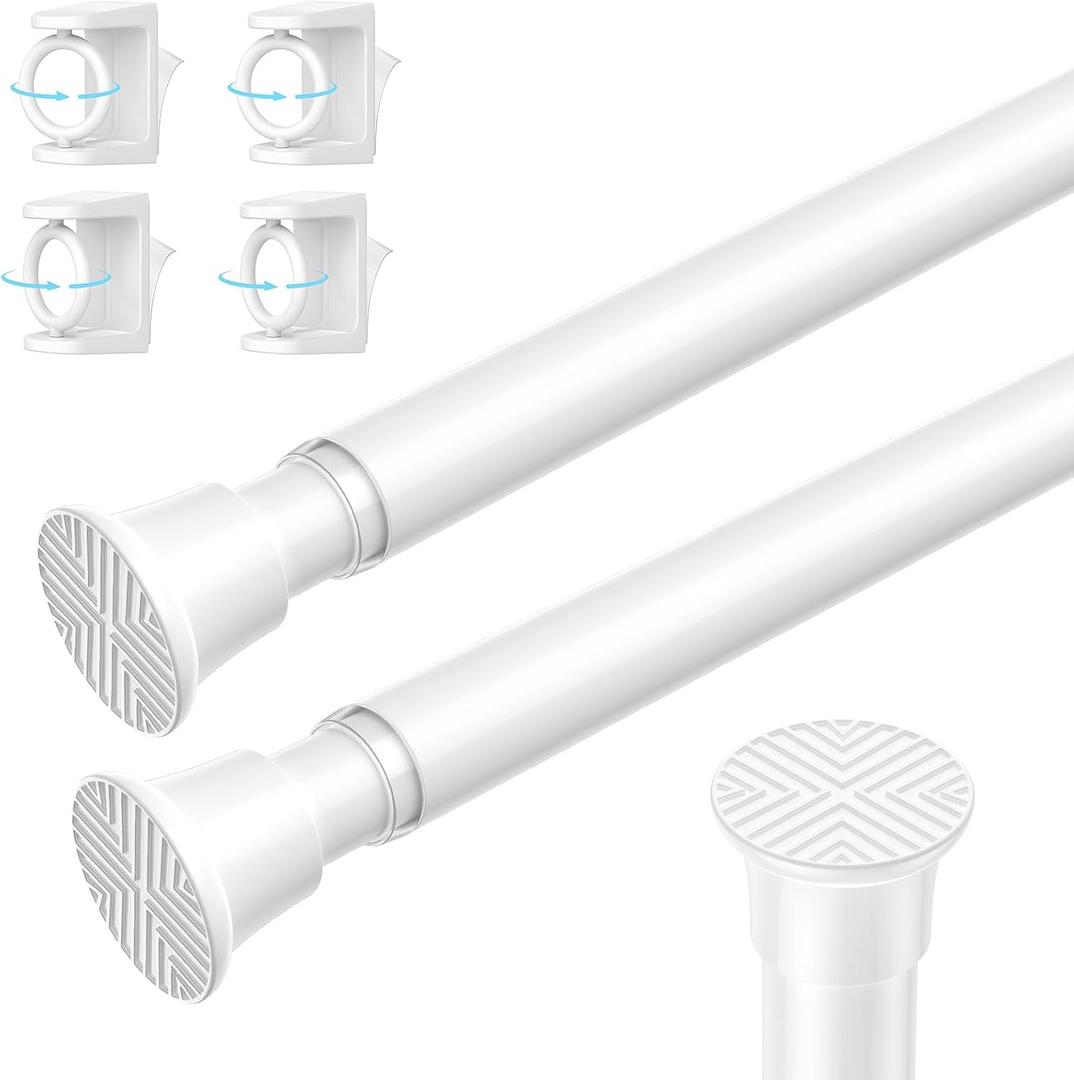 2PCS Spring Tension Curtain Rods 24 to 46 Inch White Spring Curtain Rod Short Curtains Rod Tension Small Curtains Rods for Window, (With Two Set Rod's Holder)