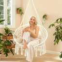 Greenstell Hammock Chair, Macrame Swing Chair with Comfy Cushion, Boho Hanging Chair for Outdoor & Indoor, Perfect for Bedroom, Patio, Balcony, Hold up to 350Lbs, White