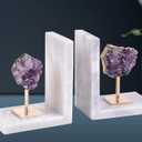 AMOYSTONE Amethyst Bookends for Heavy Books Decorative Marble Book Ends Stone Purple Non Skid Shelves Decor 1 Pair 5LBS