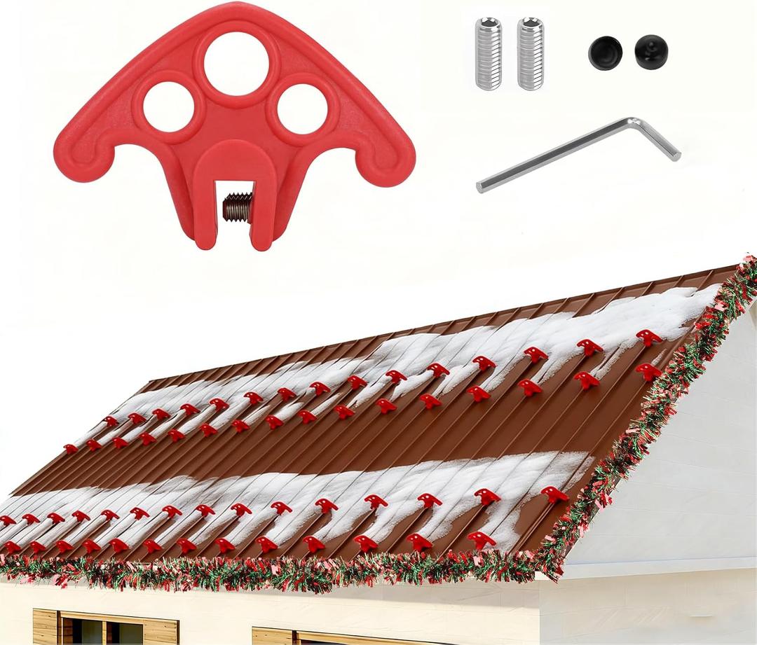 52 Pack Snow Guards for Metal Roofs, No Drill Installation, Snow Guards for Standing Seam Roofs with Seam Widths Less Than 1/2 Inch, Includes 65FT Christmas Tinsel Twist Garland