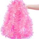 Gloreyan 20FT Pink Christmas Tinsel Garland Metallic Tinsel Twist Garland Glitter Foil Hanging Decoration for Xmas Tree Decoration Wedding Party Supplies