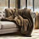 EVERGRACEHOME Luxury Soft Faux Chinchilla Fur Throw Blanket for Couch, Warm Thick Heavy Winter Throw Blanket 1220GSM for Bed, Fluffy Cozy Mink Blanket with Reversible Velvet, Brown Sable, 60"x80"