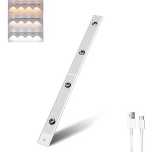 FXPS LED Under Cabinet Lights, USB Rechargeable Battery Powered Kitchen Mountain Corrugated Lights, Closet Lights with Motion Sensor in 3 Color temperatures. (21.3in)