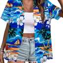 Hawaiian Shirts for Women Hawaii Tropical Button Down Tops Summer Beach Vacation Outfits Floral Short Sleeve Blouses (Blue, S)