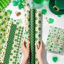 NinkyNonk 12 Sheets Retro Shamrock Gifts Wrapping Paper, 20 x 27in Watercolor Clover Plaids Coins Patterns Gift Wrap Paper for St. Patrick's Day Irish Party Supplies