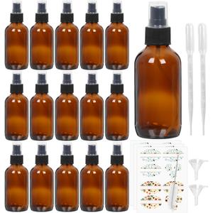 STARSIDE 16 Pack 4 oz Amber Glass Spray Bottles with Fine Mist Sprayer & Dust Cap for Essential Oils, Perfumes,Cleaning Products, 120 ml Fine Mist Glass Spray Bottle
