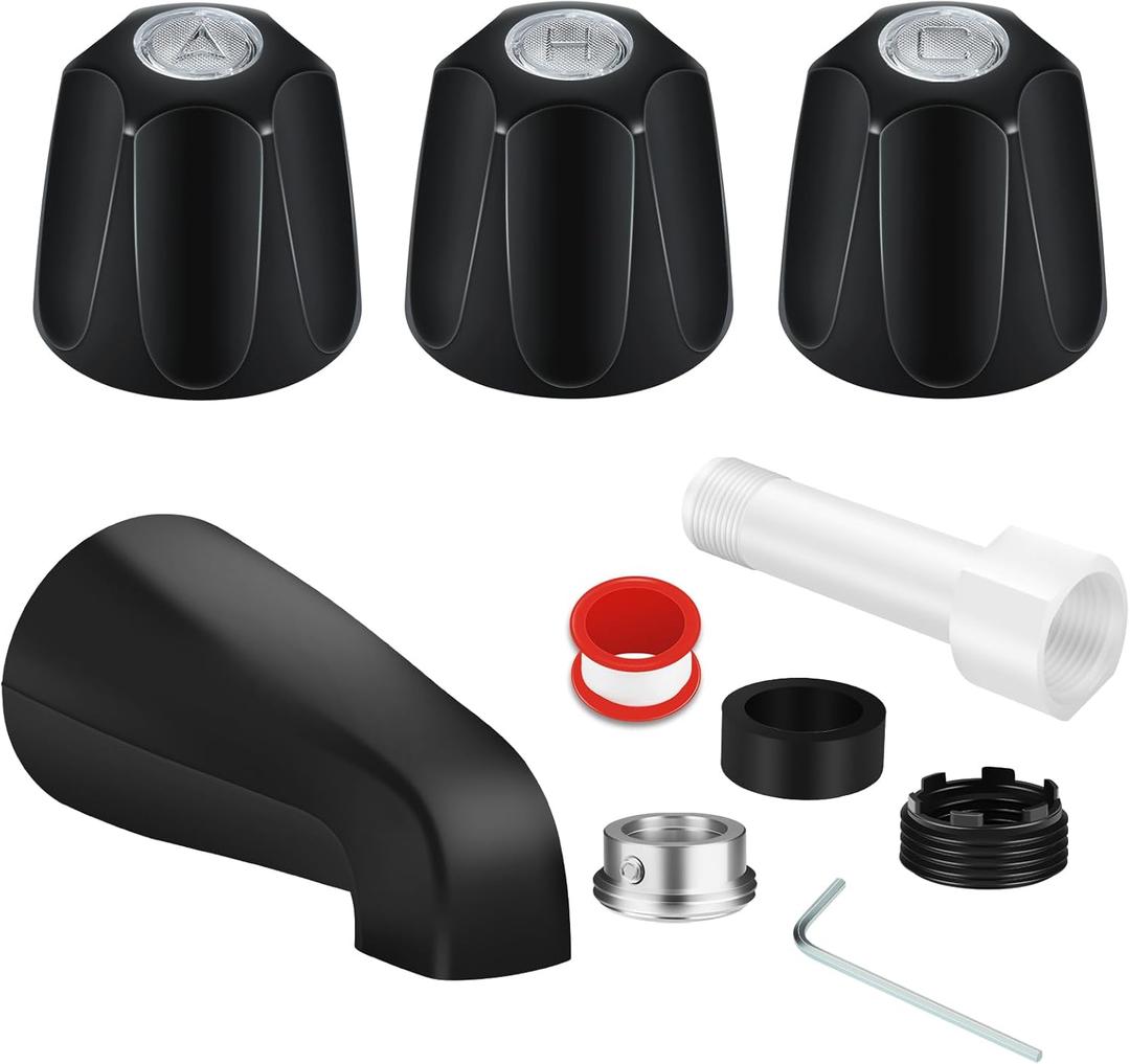 Matte Black Shower Trim Kit, 3 Piece Shower Knob and Tub Spout for Price/Pfister Verve Tub Faucet Handle, Include Four in One Adapter, for 1/2" Copper Pipe, 1/2" IPS and 3/4" IPS Threaded Connections
