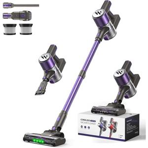 Cordless Vacuum Cleaner,Vacuum Cleaner for Home with Brushless Motor,Lightweight Stick Vacuum with Self-Standing and Touch Screen,Hardwood Floor Vacuum for Pet Hair,Carpets,Tile (Eggplant Purple)