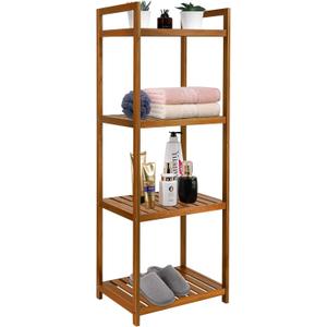 Utoplike Teak Wood Bathroom Shelf Organizer Stand, Standing Shelves Shower Caddy Units, Freestanding 4 Tier Bath Storage for Floor, Kitchen, Office, 30D x 40W x 110H cm