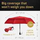 Windproof Compact Umbrella for Rain - 42 Travel Umbrella, Portable, Strong, Collapsible to 11, Automatic Open Close Button, Vented Double Canopy with Fiberglass/Steel Frame, Wind Resistance to 55MPH
