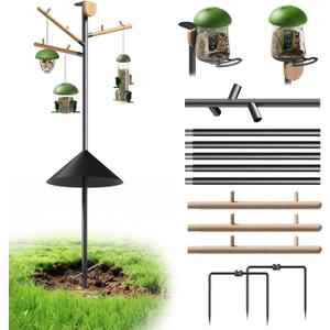 LONA Heavy Duty Bird Feeder Pole - 105 Inch Adjustable Height with 0.9-Inch Dia Bird House Pole Mount Kit for Outdoors, Squirrel Proof Baffle, 5-Prong Base, Bird Feeder Stand for Hanging Feeders