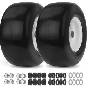 GICOOL 2 Pack, 13x6.50-6 Flat Free Lawn Mower Tire and Wheel, with 3/4" & 5/8" Bearing, 4"-6.5" Centered Hub, Smooth Tread Zero Turn Mower Front Tire Assembly, for Lawnmower Garden Tractor
