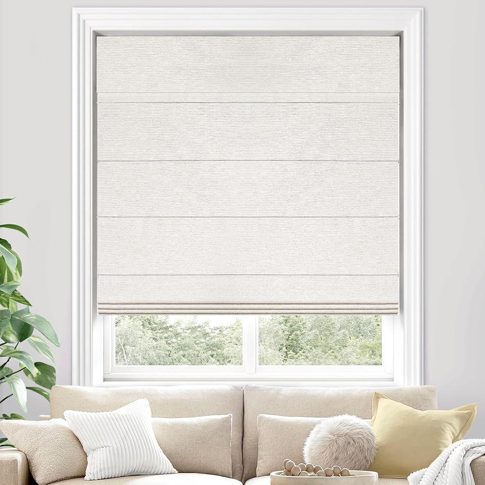UNISHADES 100% Blackout Cordless Roman Shades for Indoor Windows & French Doors, 25 3/4" W 60" H - Blackout - Beige