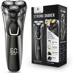 Electric Razor for Men Cordless: Wet/Dry Rotary Shaver Waterproof - USB Fast Charging & Sensitive Skin Care - Pop up Trimmer & Precision Blades Classic Black