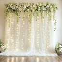 10x10ft Ivory Tulle Backdrop Curtain with Lights String for Parites, Sheer Photo Backdrop Curtains with Lights for Christmas Wedding Ceremony Reception Bridal Shower Baby Shower Birthday Party (2 Panels(5*10FT))