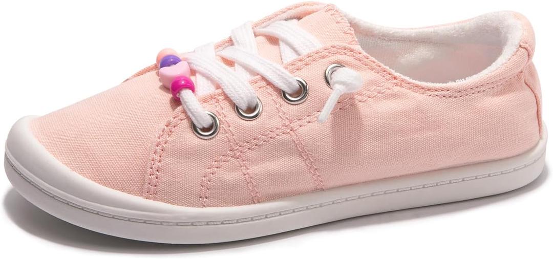 FUNKYMONKEY Girls Canvas Sneakers Lace up Lightweight Casual School Shoes for Toddler/Little Kids (Pink)