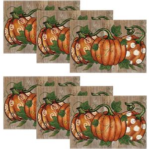 Artoid Mode Wood Polka Dot Pumpkins Fall Placemats Set of 6, 12x18 Inch Seasonal Table Mats for Table Runner Party Kitchen Dining Decoration