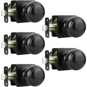 goldenwarm Matte Black Passage Door Knob - Stylish Interior Closet Door Handle for Hallway & Closet Doors, Adjustable Latch, Easy Installation, 5 Pack