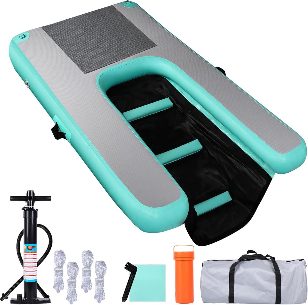 Inflatable Dog Water Ramp Pet Dock for Boat Pool Lake Sea, Non-Slip EVA Floating Platform Swimming Float Steps, Portable Safety Floating Dock (150x100x10cm/59x39.4x3.9inch, Green)