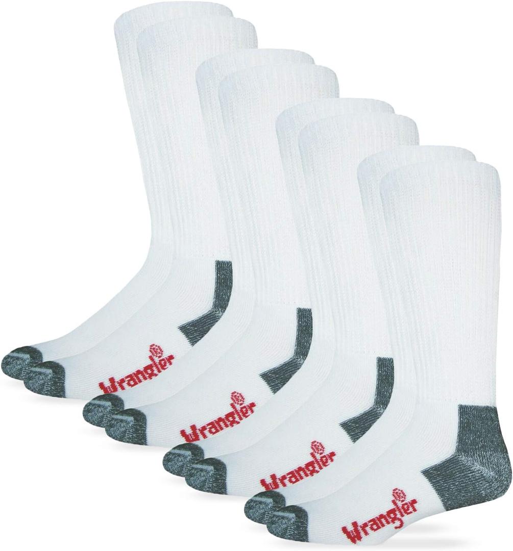 Wrangler mens Riggs Men's Non-binding Boot Work Cotton Cushion Smooth Toe Socks 4 Pair Pack (White)