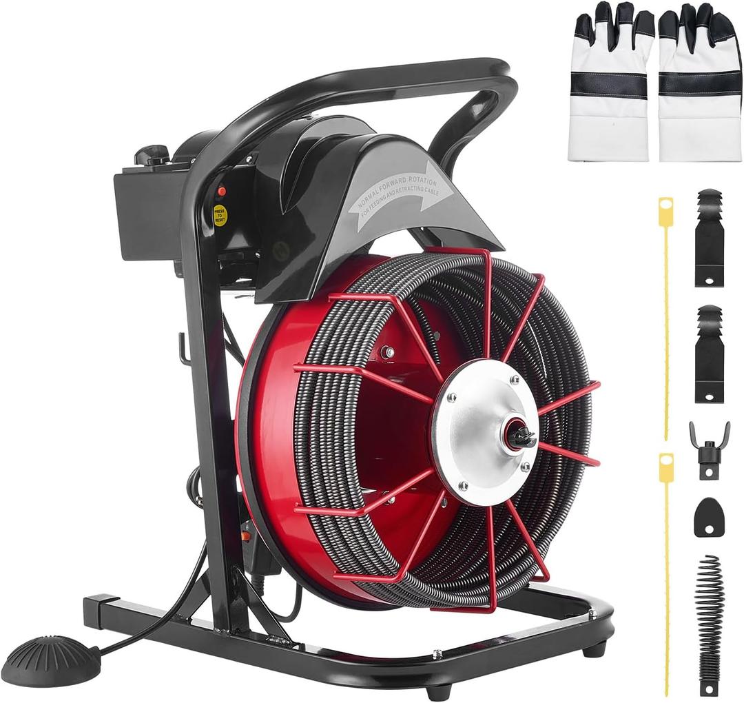 VEVOR Drain Cleaner Machine 75 FT x 3/8 Inch Sewer Snake Auger Manual Feed