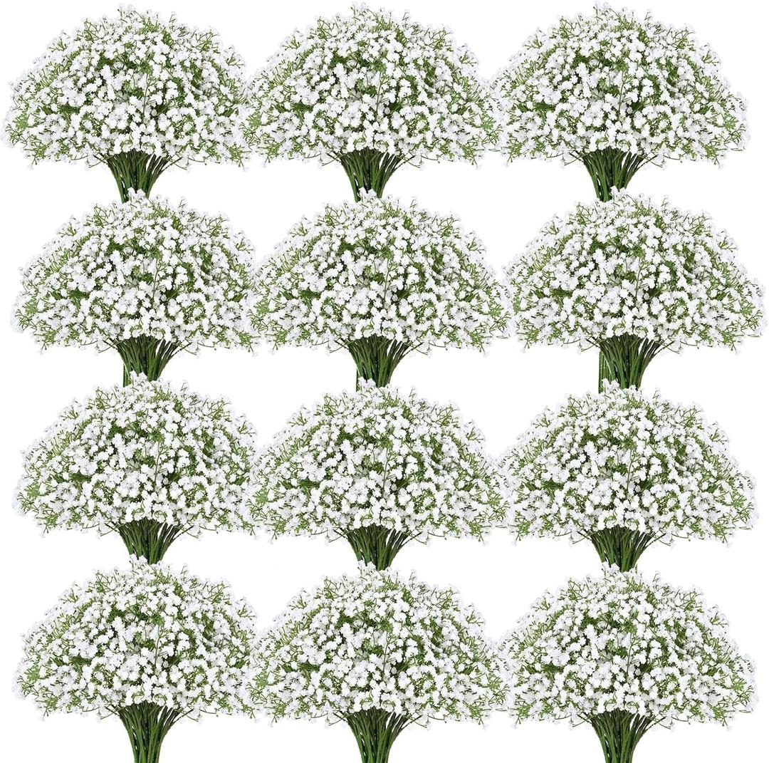 100 Pcs Babys Breath Artificial Flowers, Baby Breath Flowers Artificial Bulk, Real Touch White Fake Flowers, Faux Babies Breath Gypsophila for Wedding Home Decor Floral Arrangement