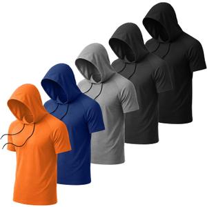 August Alley 5 Pack Men's Big and Tall Hoodies Short Sleeve Sweatshirt Loose Fit Workout Tops Shirts Casual Pullovers Summer