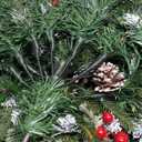 20" Prelit Small Christmas Tree with Lights, Battery Operated Xmas Tree with Pine Cones & Red Berries, Frosted Urn Filler, 50 LED Warm Lights with Timer, Outdoor for Porch and Pathway, 1 Pack