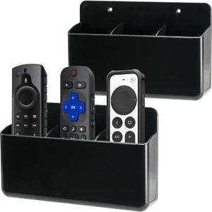 2 Pack Remote Control Organizer - 3 Slot Wall Mount TV Remote Holder, Self Adhesive Marker & Pen Storage for Home, Office, School (Black)