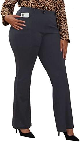 Wrinkle-Free Stretch Dress Pants Plus Size for Women Pull-on Pant Ease into Comfort Office Pant, Grey, 3XL