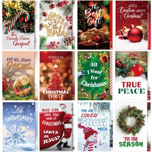 240 Pcs Christmas Gospel Tract Card 12 Styles Plan of Salvation Card Pocket Holy Postcard Christian Inspirational Bible Verse Bookmark for Christian Gift Women Men Ministering Tool