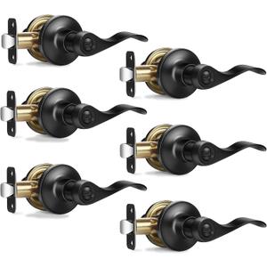 6 Pack Interior Door Knobs Matte Black Privacy Door Handles, Wave Style Reversible Keyless Door Handles,Heavy Duty Door Levers for Bedroom Bathroom Doors