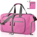 Dimayar 65L Travel Duffle Bag for Men Women - Foldable Duffel Bag with Shoes Compartment - Overnight Bags Waterproof & Tear Resistant(Rouge Pink)
